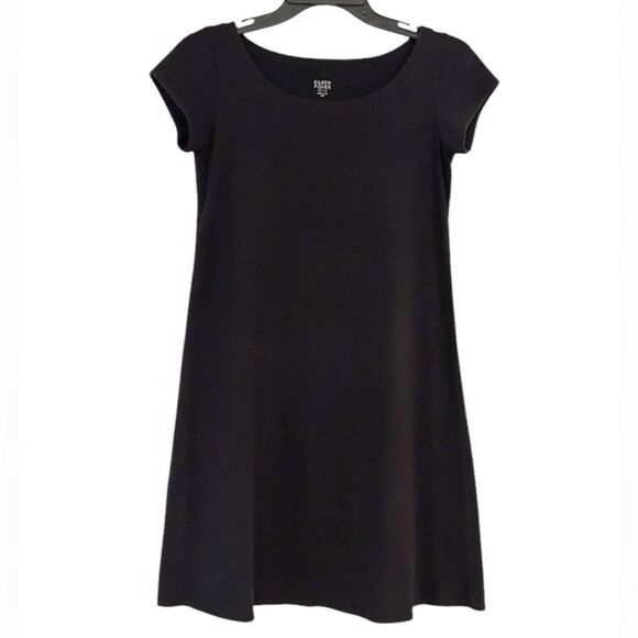 Eileen Fisher Black Organic Cotton Lycra Short Sleeve Mini Dress Small Petite - Picture 2 of 9